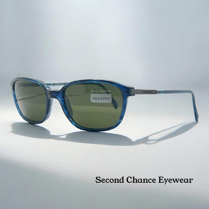 Valentino V708 649 – Sapphire Blue Vintage Sunglasses–Nos-Spring Hinges-Italy