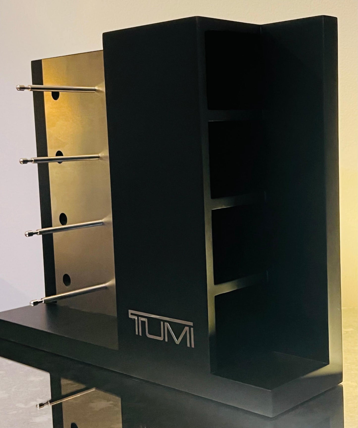 Tumi Counter Top Display. Brand New 4 Unit Display & 4 Unit Side Storage. New