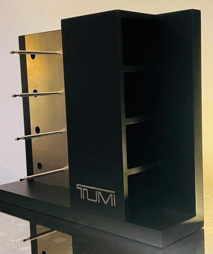 Tumi Counter Top Display. Brand New 4 Unit Display & 4 Unit Side Storage. New