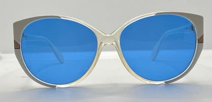Silhouette M1149|20 Vintage Sunglasses White|Crystal w|New Solid Blue Custom Lenses-48mm-Unworn