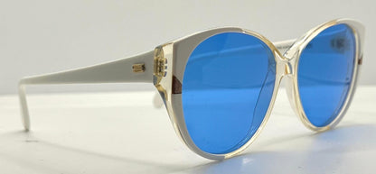 Silhouette M1149|20 Vintage Sunglasses White|Crystal w|New Solid Blue Custom Lenses-48mm-Unworn