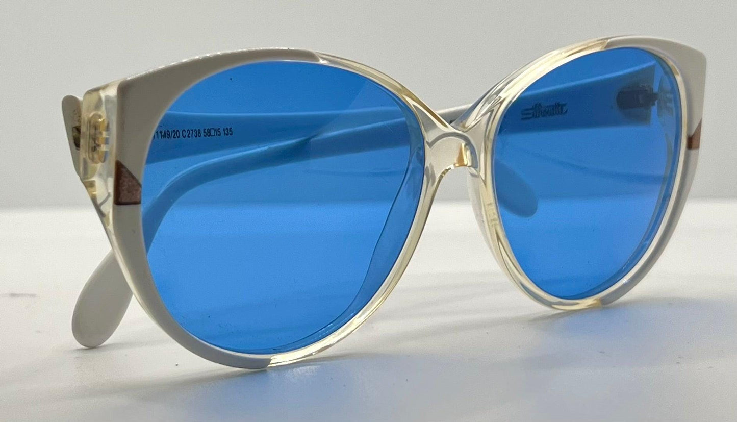 Silhouette M1149|20 Vintage Sunglasses White|Crystal w|New Solid Blue Custom Lenses-48mm-Unworn