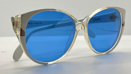 Silhouette M1149|20 Vintage Sunglasses White|Crystal w|New Solid Blue Custom Lenses-48mm-Unworn