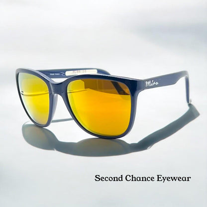 Mira 10 Vintage Sunglasses Blue Frame-Yellow Mirrored Glass Lenses-Deadstock-France