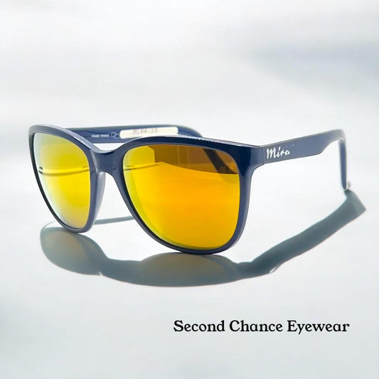 Mira 10 Vintage Sunglasses Blue Frame-Yellow Mirrored Glass Lenses-Deadstock-France