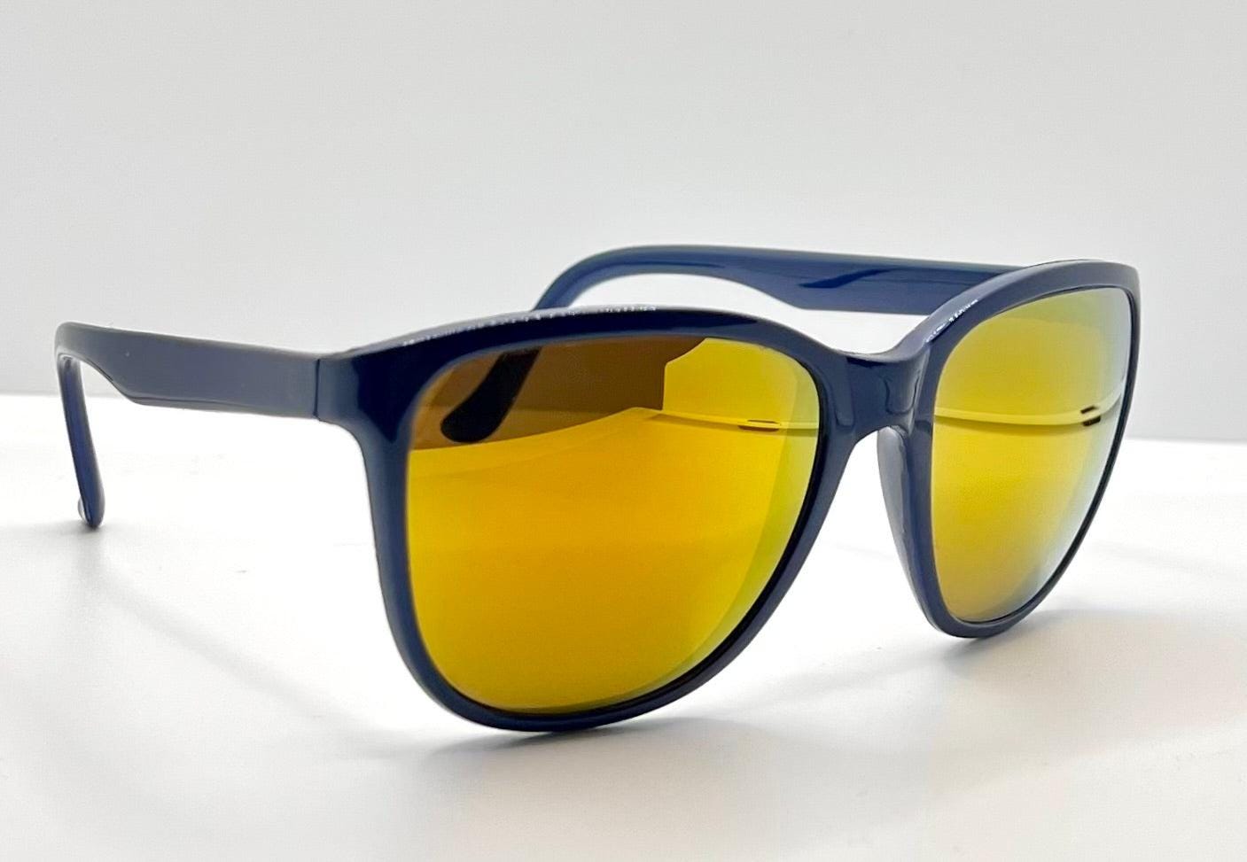Mira 10 Vintage Sunglasses Blue Frame-Yellow Mirrored Glass Lenses-Deadstock-France