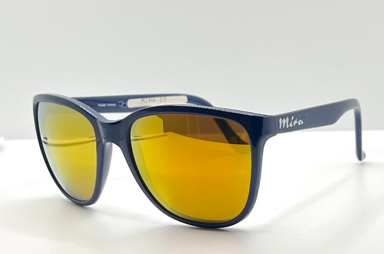 Mira 10 Vintage Sunglasses Blue Frame-Yellow Mirrored Glass Lenses-Deadstock-France